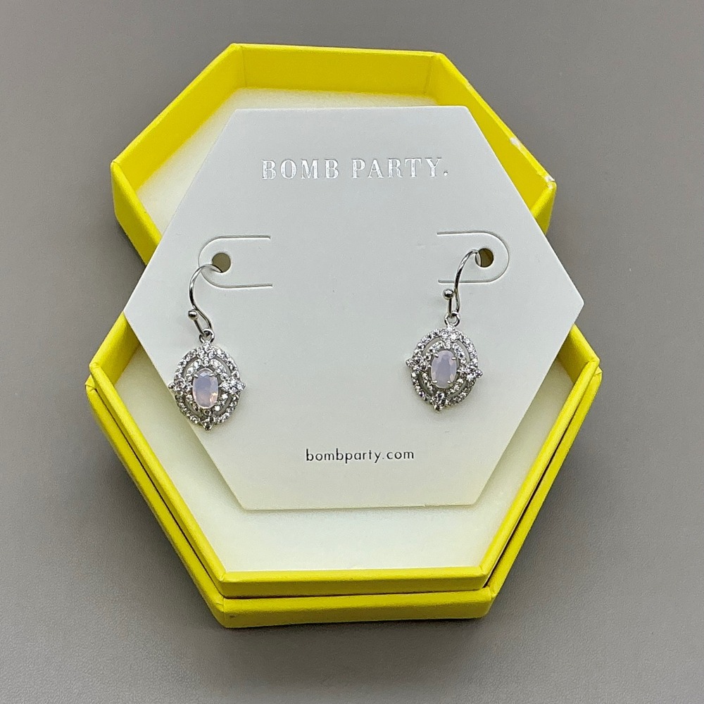 Bomb Party Endless Devotion‎ Petal Pink Opal Rhodium Drop Earrings With Box